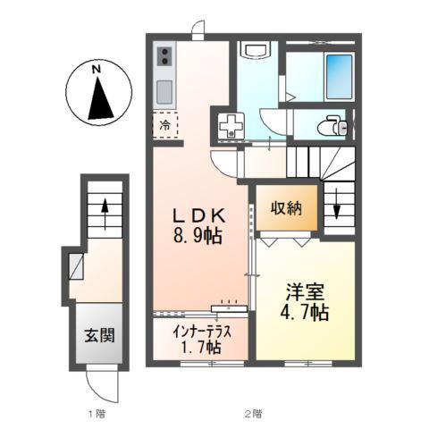 シャイン・ウエスト(1LDK/2階)の間取り写真