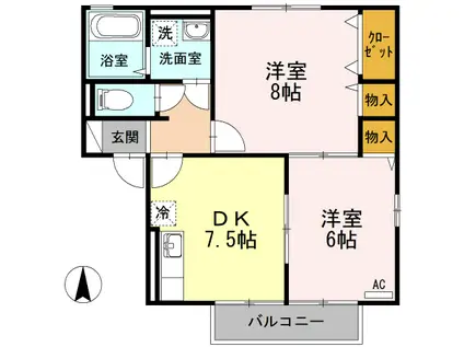 プランドール安岡A・B棟(2DK/2階)の間取り写真