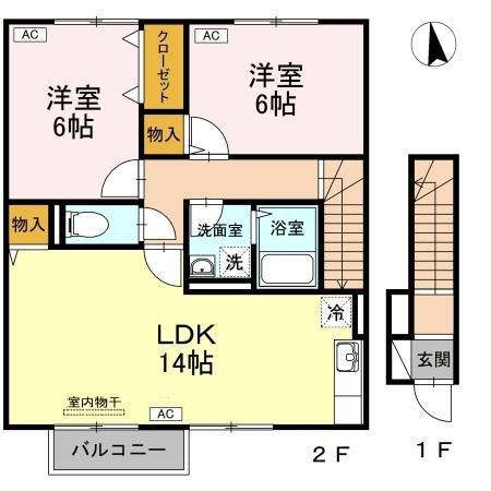 カンタベリ(2LDK/2階)の間取り写真