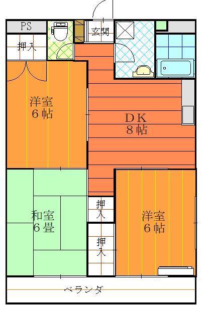 松山西ハイツ(3DK/3階)の間取り写真