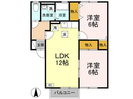 カルフール松本B(2LDK/1階)の間取り写真