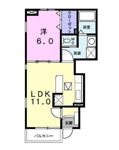 ウインド・ヒルⅠ(1LDK/1階)の間取り写真