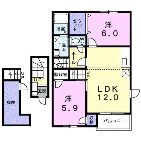 オリージャⅢ(2LDK/2階)の間取り写真