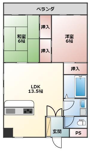 マンション輝宣(2LDK/6階)の間取り写真