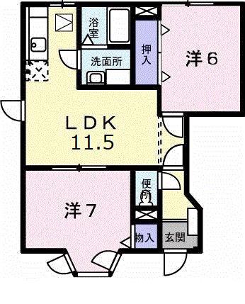 ウエストコートC(2LDK/1階)の間取り写真