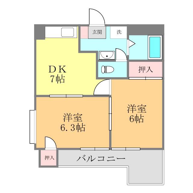 サザンコートⅢ(2DK/3階)の間取り写真