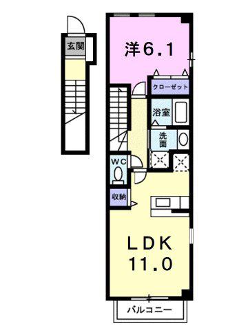 リヴァーパークⅡB(1LDK/2階)の間取り写真