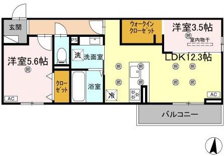 クランツ北井門A(2LDK/3階)の間取り写真