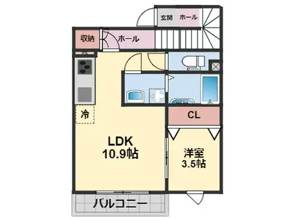 SORA-LA祝谷 2番館(1LDK/2階)の間取り写真