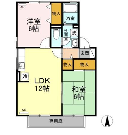 セントラルヴィレッジ桑原 B(2LDK/2階)の間取り写真