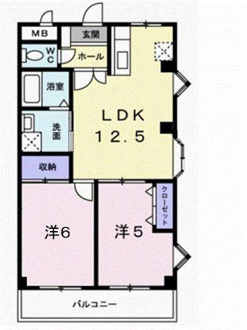 グランドマンション茶うす(2LDK/2階)の間取り写真