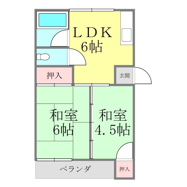 伊予鉄道郡中線 土橋駅(愛媛) 徒歩6分 4階建 築52年(2DK/1階)の間取り写真