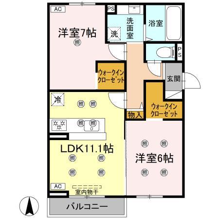 クランツ古川西B棟(2LDK/2階)の間取り写真