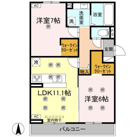 クランツ古川西B棟(2LDK/3階)の間取り写真