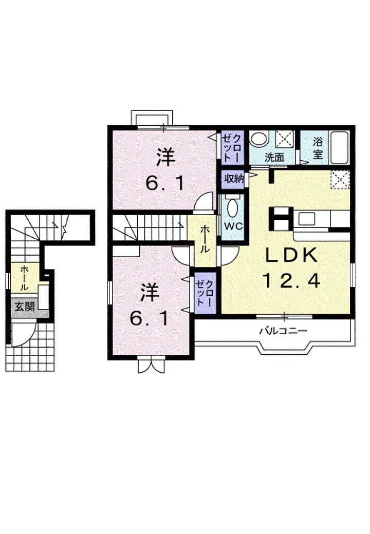 サンフレイム斎院(2LDK/2階)の間取り写真