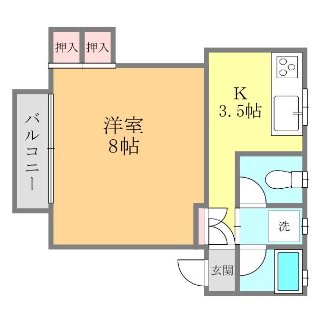 サンヴェルディ東石井(1K/3階)の間取り写真