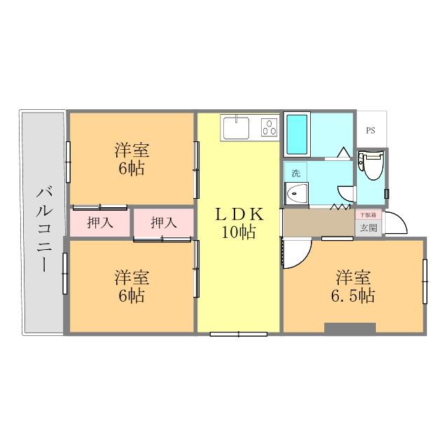 第2日興マンション(3DK/4階)の間取り写真