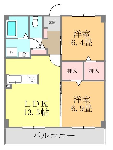フォブールラシュレ(2LDK/2階)の間取り写真