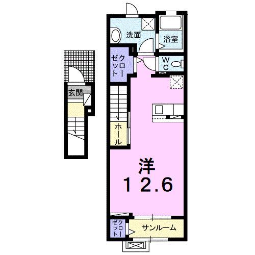 シャルマンⅢ(ワンルーム/2階)の間取り写真
