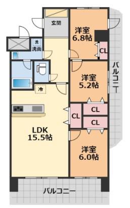 ブライムタワー古川(3LDK/7階)の間取り写真