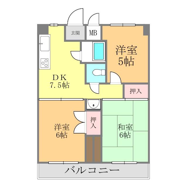 タイガーズマンション麻生(3DK/4階)の間取り写真