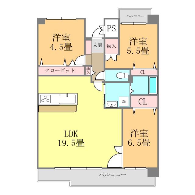 労住協千舟町ハイツ(3LDK/6階)の間取り写真