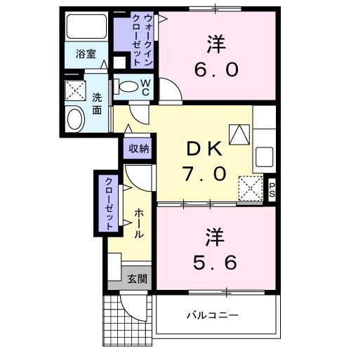 メイクロード(2DK/1階)の間取り写真