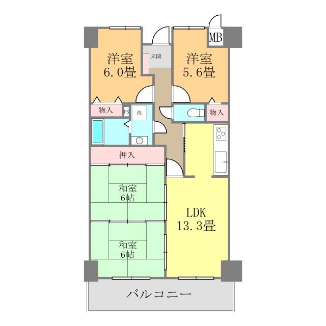 サーパス衣山壱番館(4LDK/2階)の間取り写真