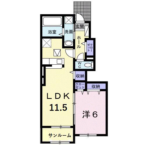 プロフーモⅠ(1LDK/1階)の間取り写真
