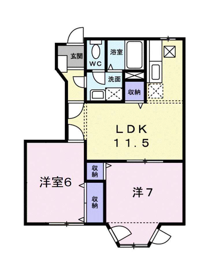 ウエストコートA(2LDK/1階)の間取り写真
