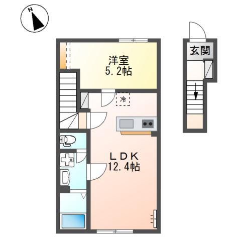 アジュール(1LDK/2階)の間取り写真