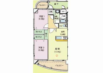 ブライムマンションはなみずき(2LDK/6階)の間取り写真