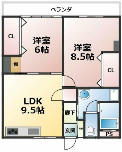 ヴェルベアの森(2LDK/2階)の間取り写真