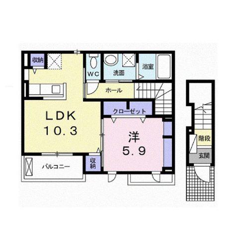 サン住吉双葉Ⅱ(1LDK/2階)の間取り写真