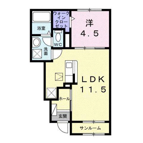 ア・ピアチェーレ F(1LDK/1階)の間取り写真