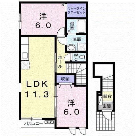 プリムローズ桜(2LDK/2階)の間取り写真