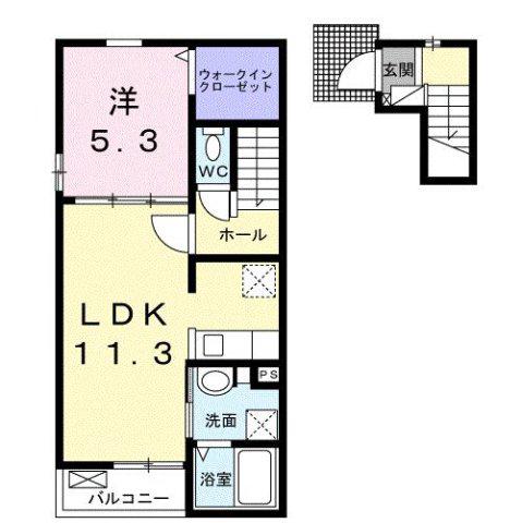 ヴェル・ドミールK(1LDK/2階)の間取り写真