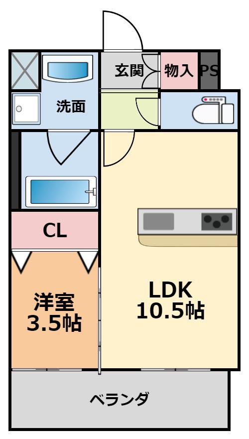 スペルビア勝山(1LDK/14階)の間取り写真