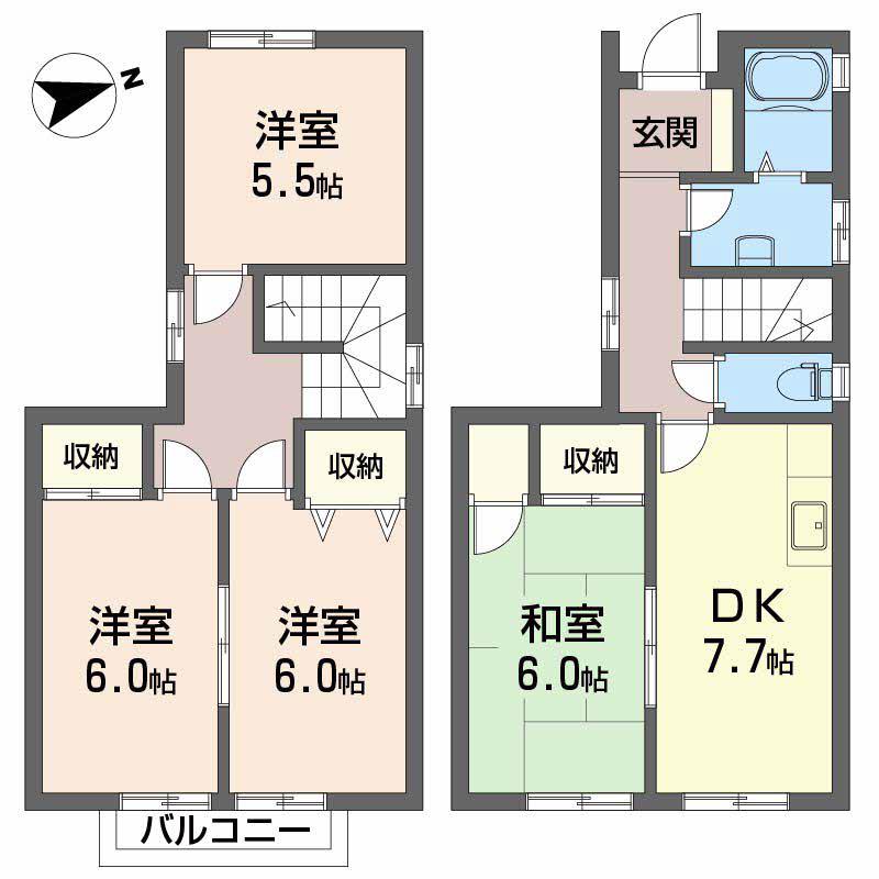 伊予鉄道横河原線 いよ立花駅 徒歩6分 2階建 築32年(4DK)の間取り写真