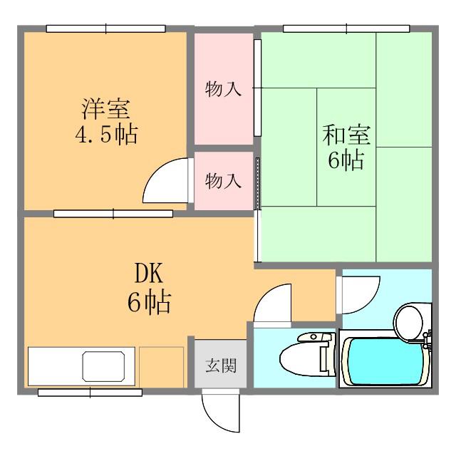 伊予鉄道横河原線 いよ立花駅 徒歩22分 2階建 築44年(2DK/1階)の間取り写真