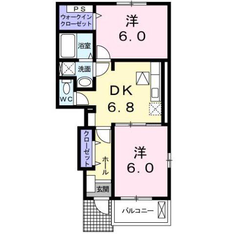 ウエストエアリーB(2DK/1階)の間取り写真