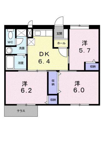 シャルマン北川毛B(3DK/1階)の間取り写真