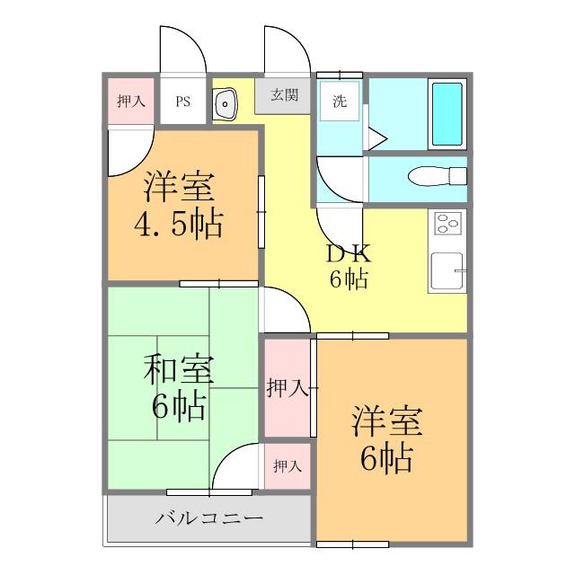 コンフォート久万ノ台(3DK/6階)の間取り写真