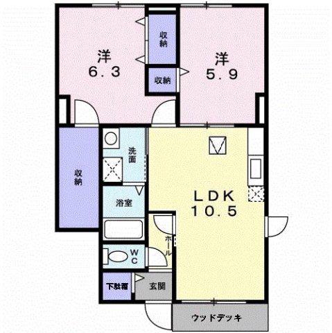 オリージャⅠ(2LDK/1階)の間取り写真