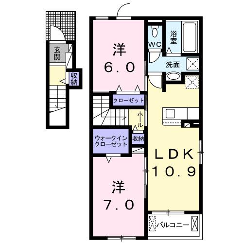 メリーハーバー(2LDK/2階)の間取り写真