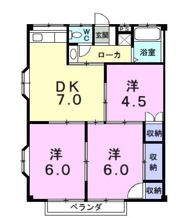 コーポ丹下(3DK/2階)の間取り写真