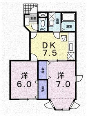 ソレイユB(2DK/1階)の間取り写真