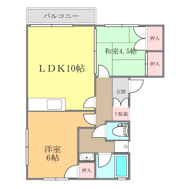 フェニックスコートA棟・B棟(2LDK/2階)の間取り写真