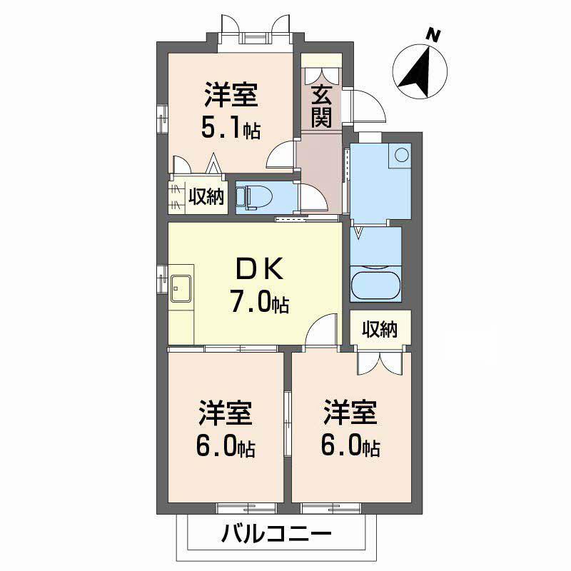 パークヒル津田 A棟(2LDK/2階)の間取り写真