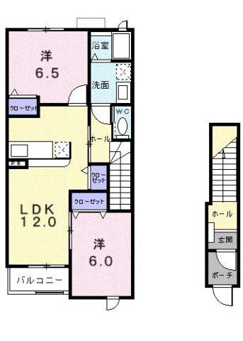 ピアチェーレⅠ(2LDK/2階)の間取り写真